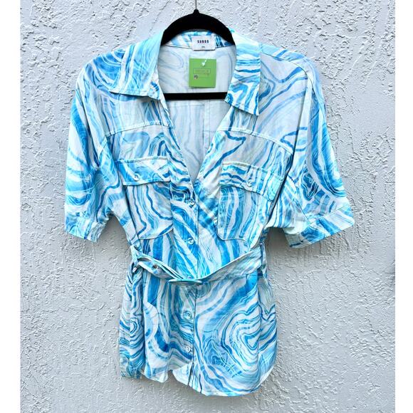 Suboo Psychedelic Agate Print Shirt & Elastic Waist Shorts Set Blue Womens Small - Picture 4 of 10